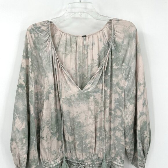 YOUNG FABULOUS BROKE YFB dress drop waist blouson puff sleeve tie dye boho LARGE - Picture 2 of 7